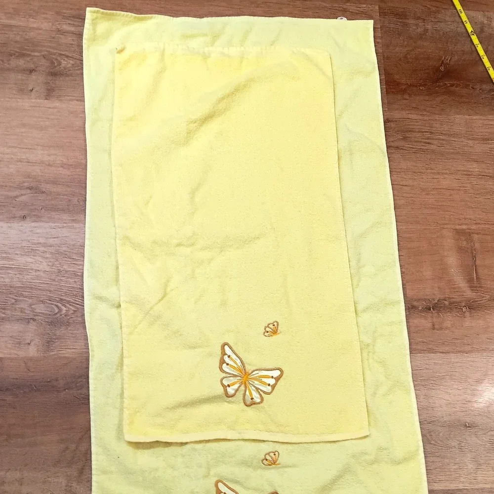 Vintage Yellow‎ Butterfly CANNON Bathroom Towel Set 3 Pieces Made in USA Retro